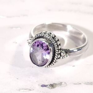 Simulated Amethyst Silver Ring Size 9